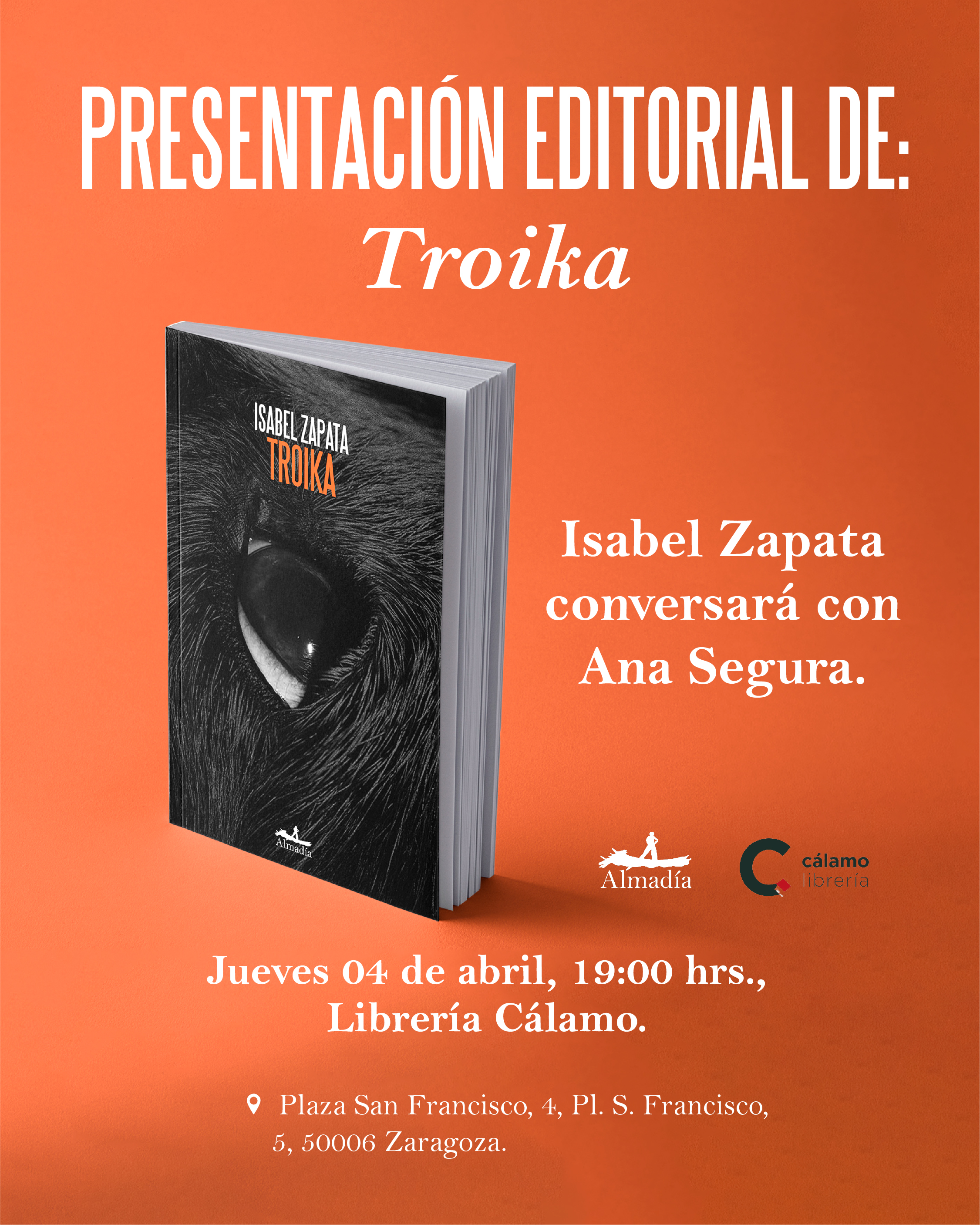 Presentación de TROIKA de Isabel Zapata en Librería Cálamo en Zaragoza, España. Con Ana Segura
