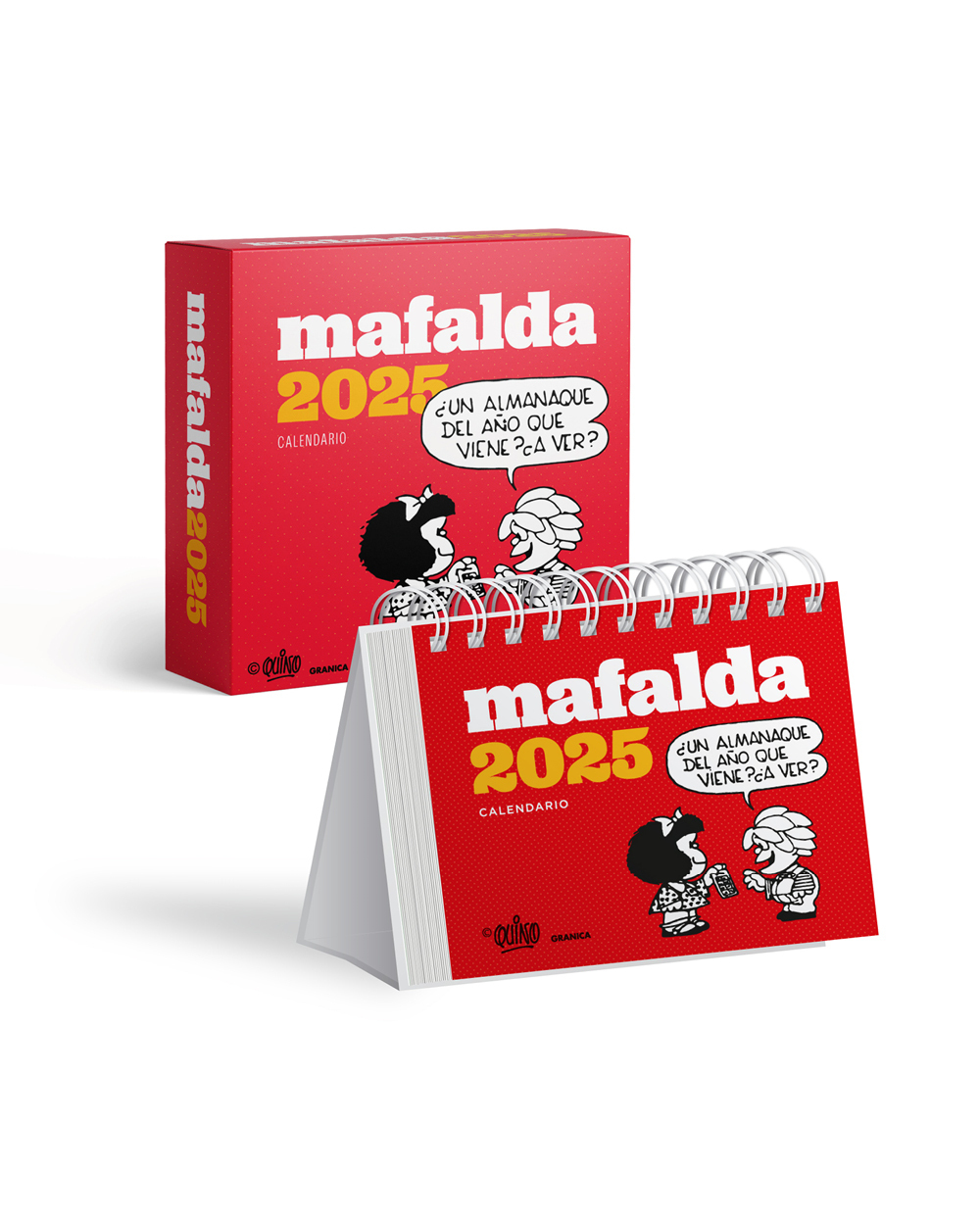 Calendario 2025 Mafalda escritorio rojo CON CAJA