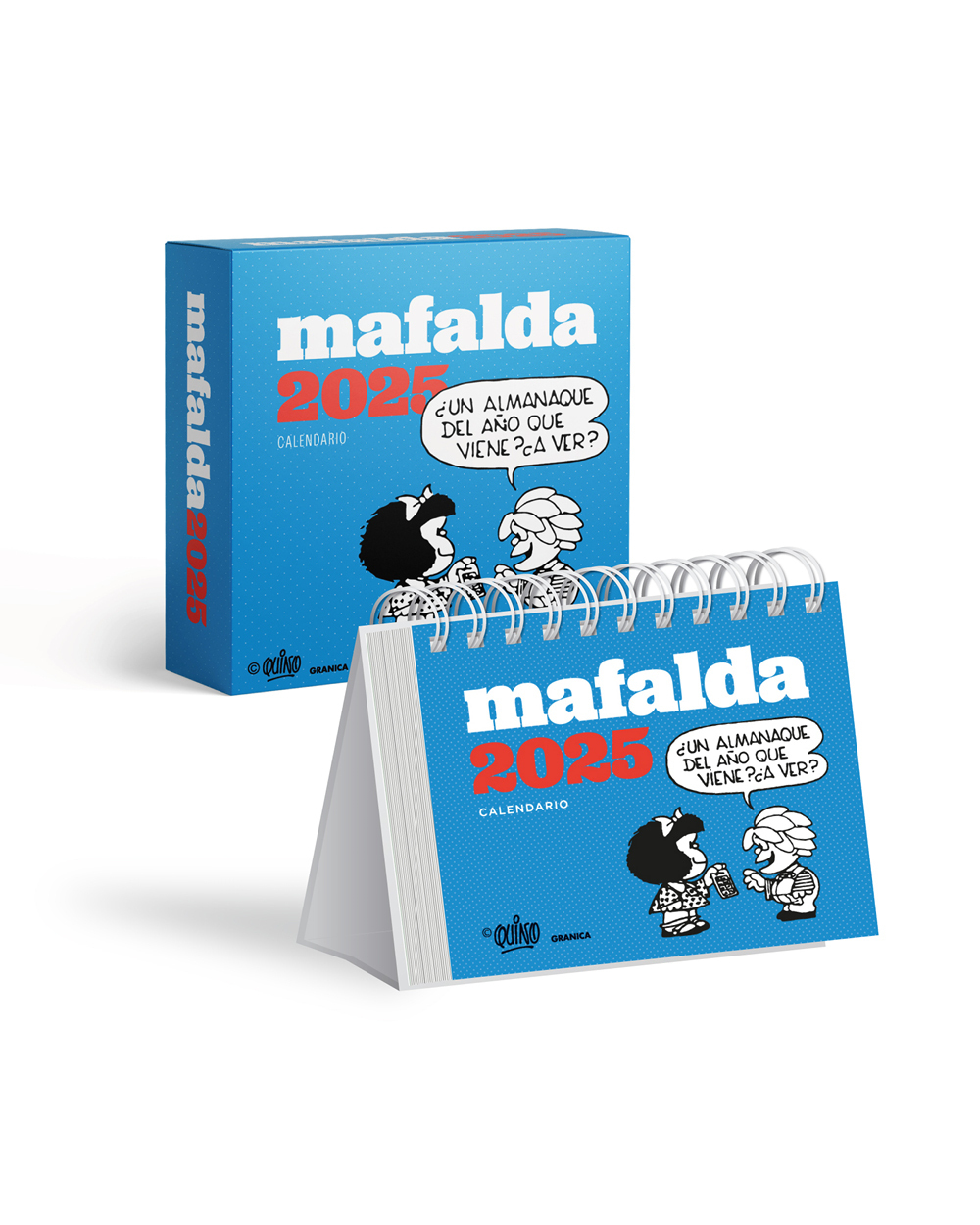 Calendario 2025 Mafalda escritorio turquesa CON CAJA